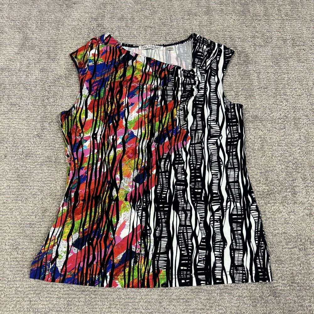 SnoSkins Top Womens Medium Abstract Sleeveless Art To Wear Red White Black Shirt